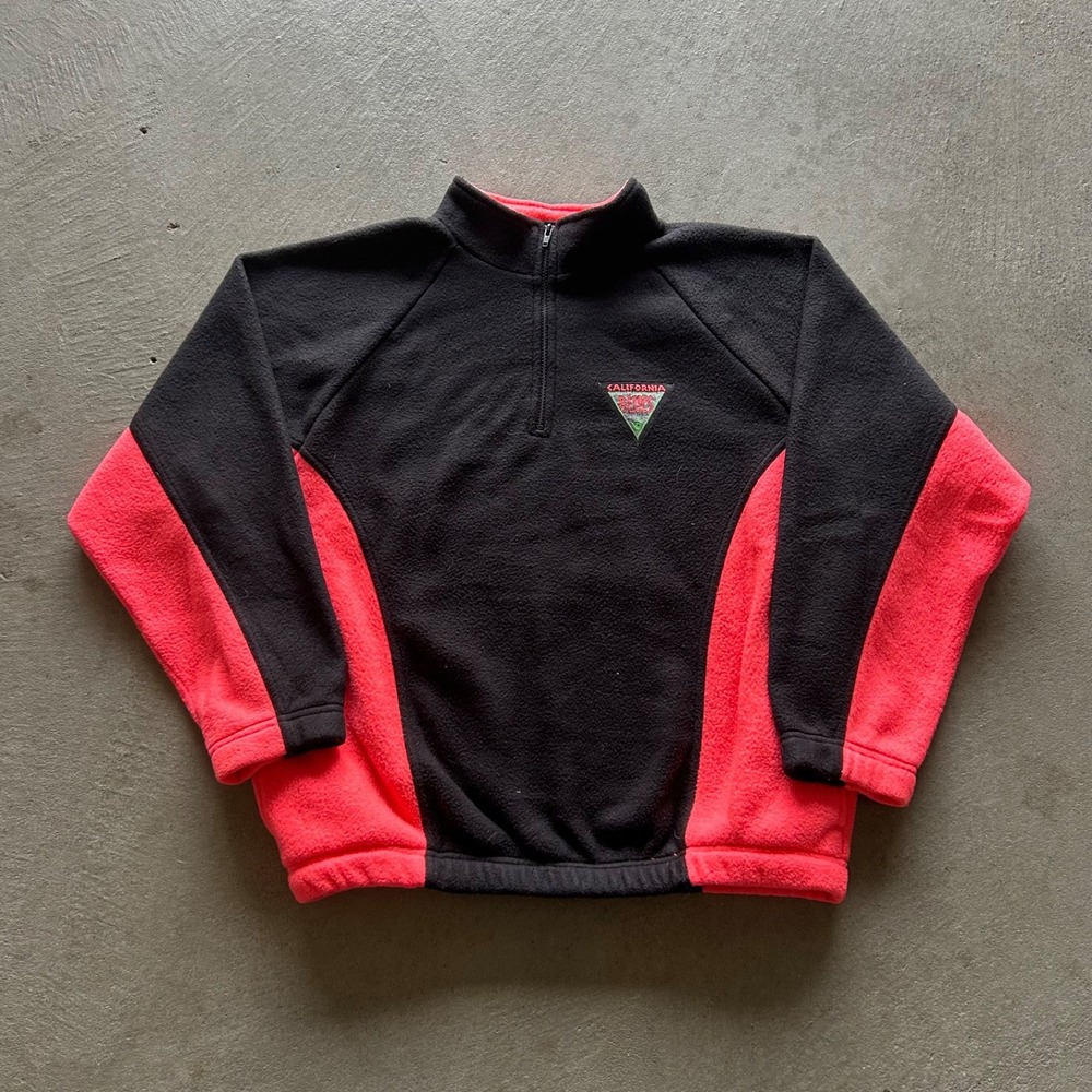 Vintage 90s California Blues 1/4 Zip Jacket Size Large Black Pink Fleece Surfer